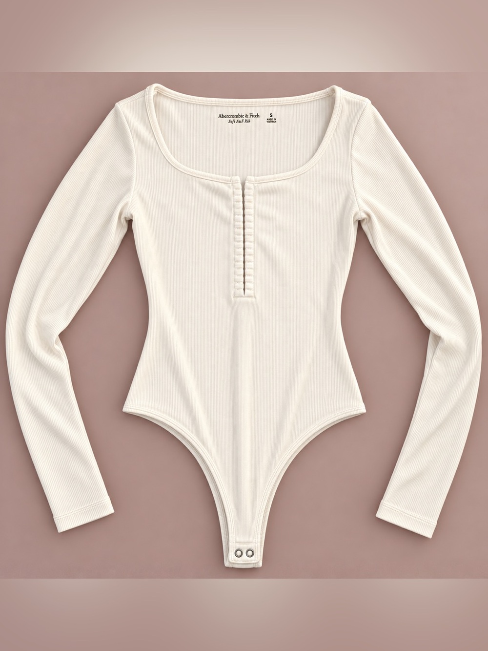 Abercrombie & Fitch Soft A&F Rib Long Sleeve Bodysuit Cream White Size Small